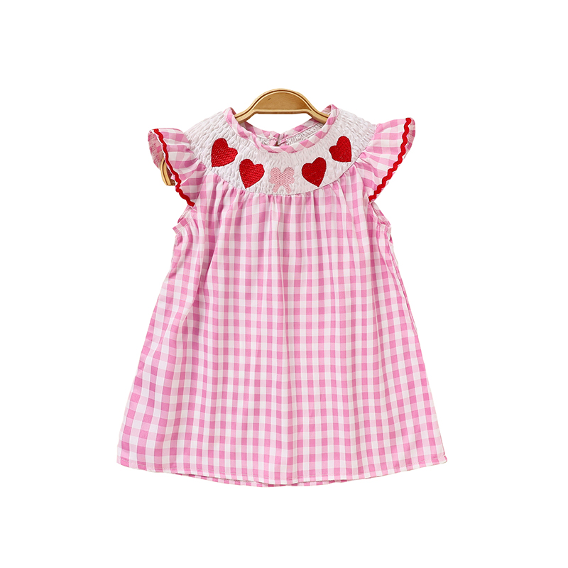 Pink Plaid Heart-Appliqué Dress