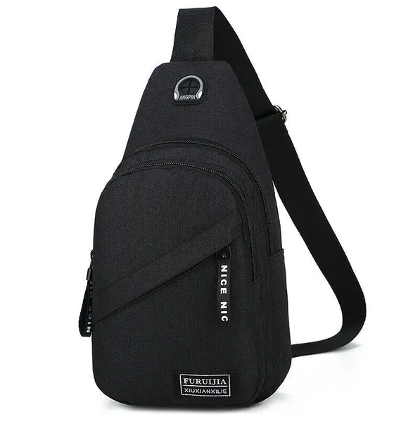 Black Zippered Chest Sling Bag