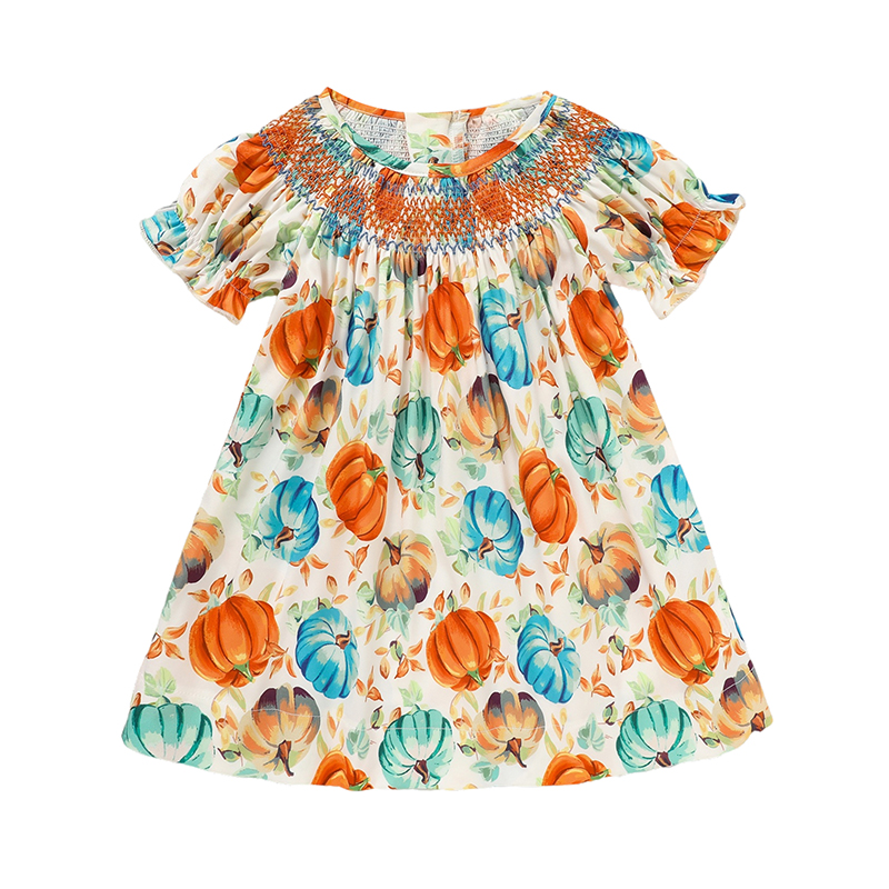 Orange Pumpkin Smocked Dress