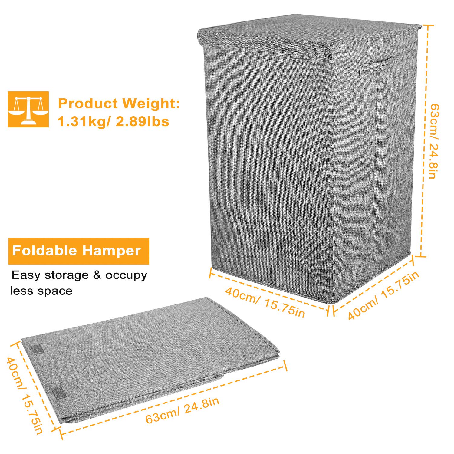 Foldable Laundry Hamper with Lid and Handles