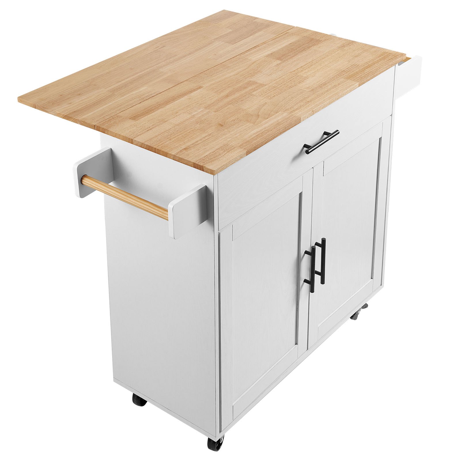 VEVOR White Kitchen Island with Drop Leaf