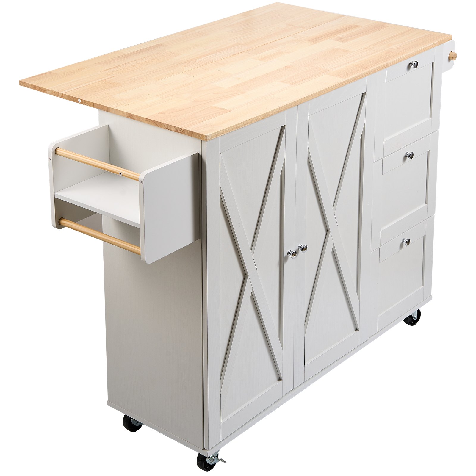 VEVOR White Kitchen Island Cart with Drop Leaf