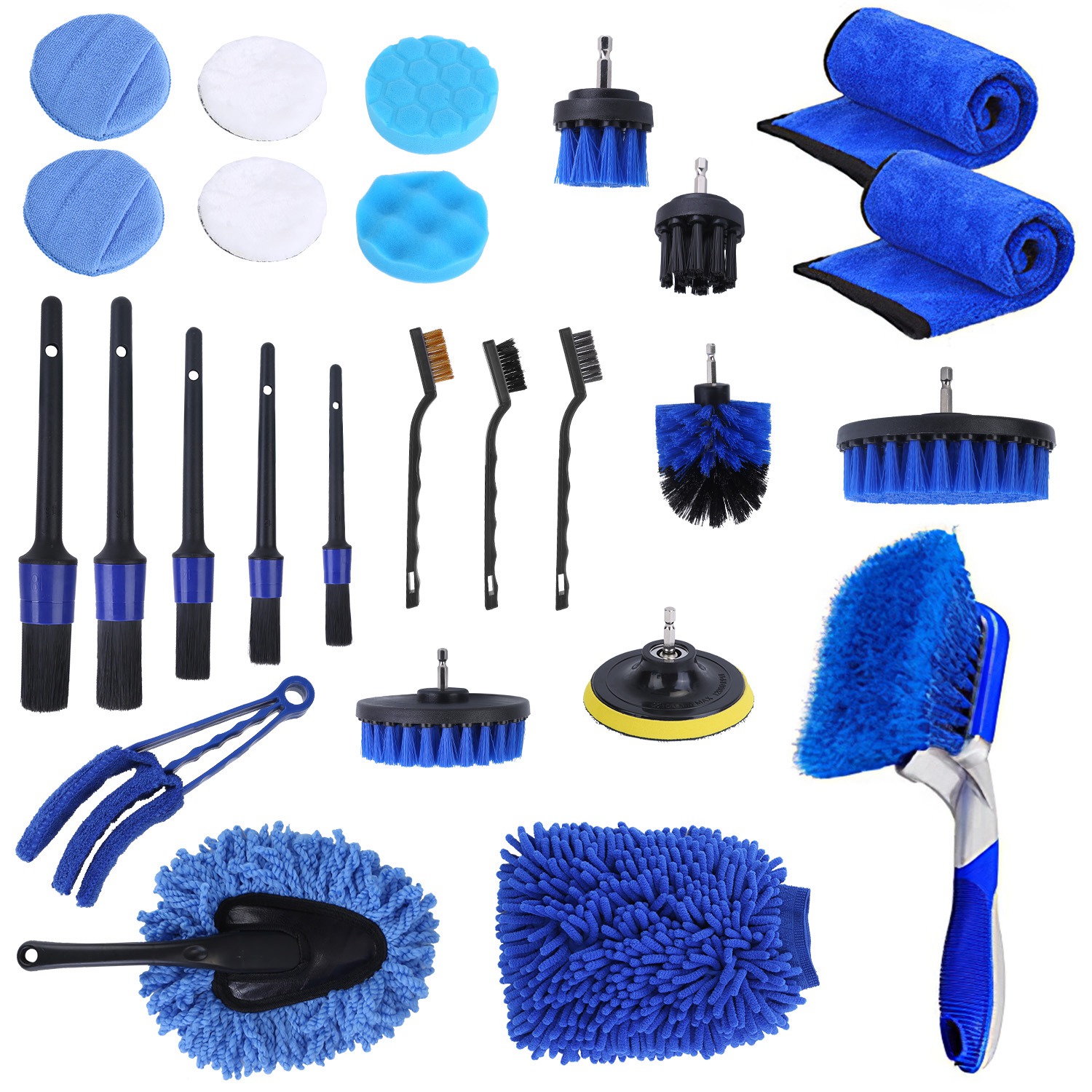 Blue 26-Piece Car-Cleaning Kit, Drill Not Included