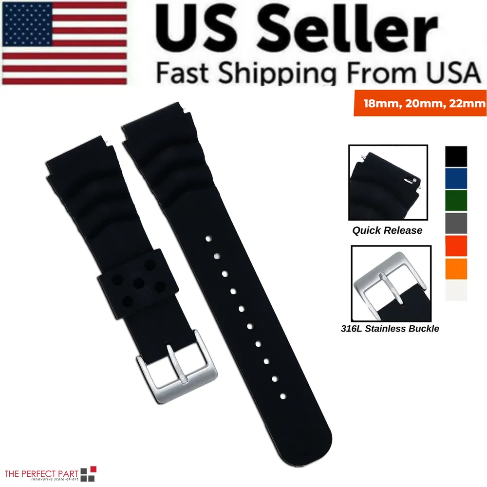 Black Silicone Quick-Release Watch Strap