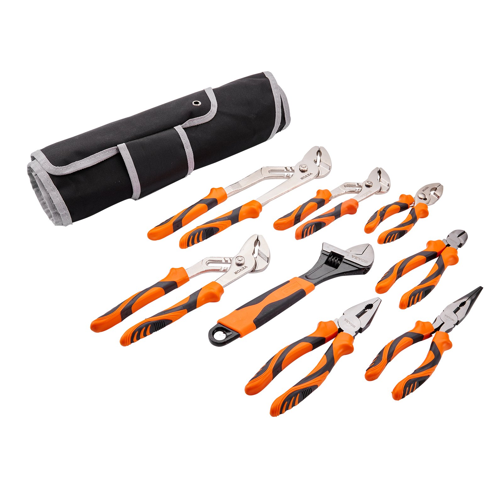 VEVOR Eight-Piece Pliers and Wrench Set with Roll Bag