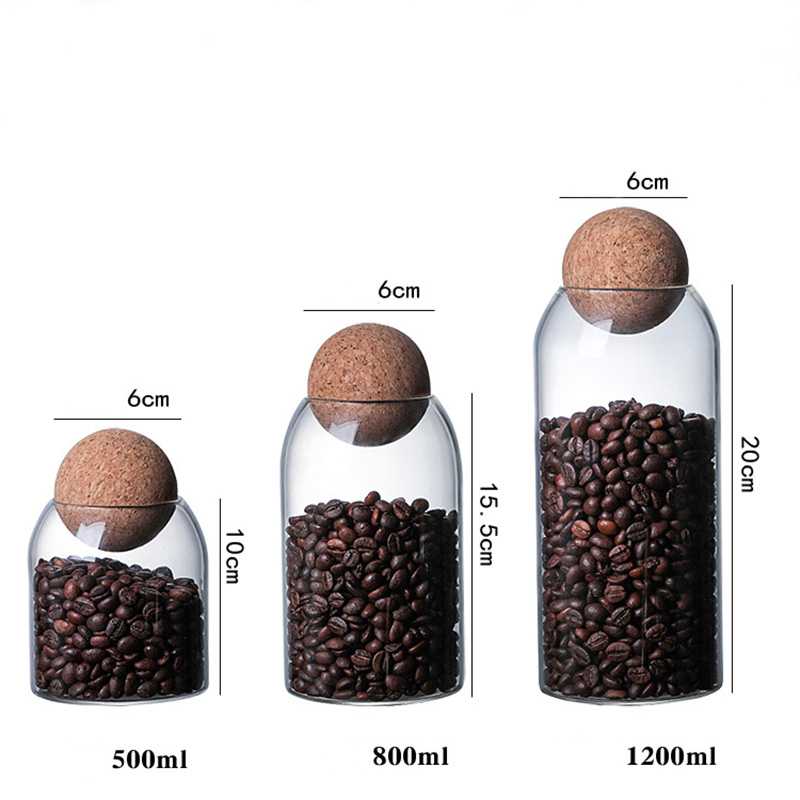Glass Storage Jars with Cork-Ball Closures —Set of Three