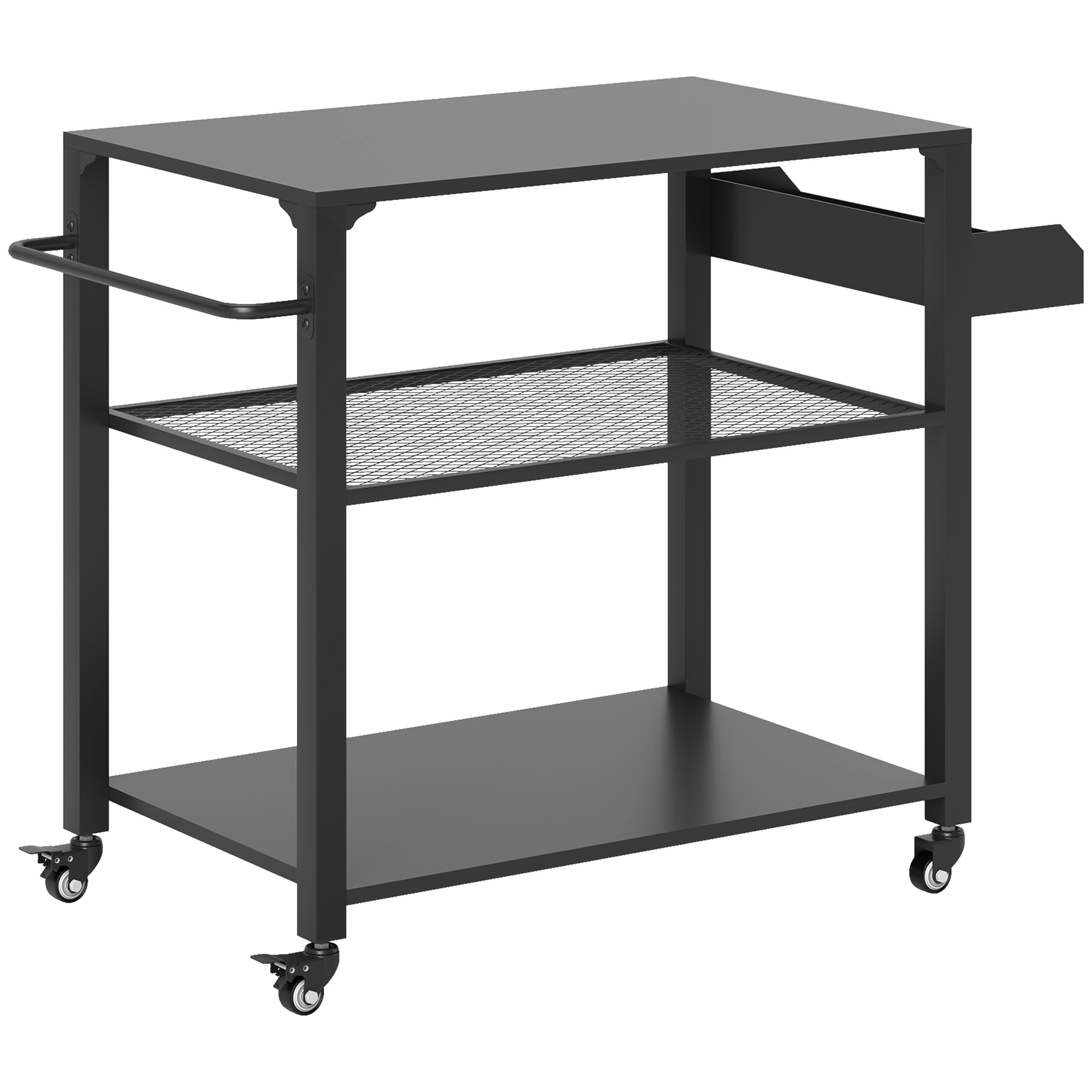 Three-Tier Outdoor Grill Cart with Side Rack, Black