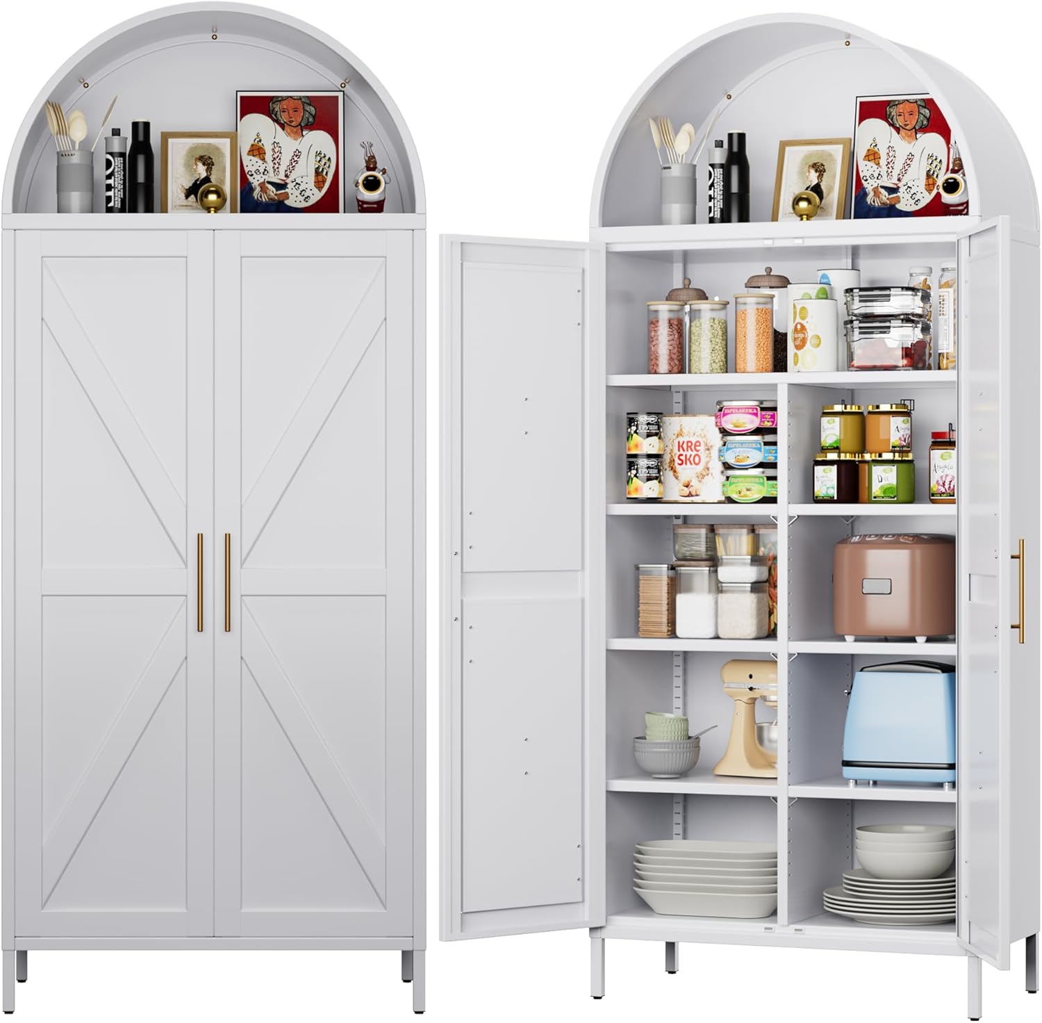 White Arched Steel Pantry Cabinet