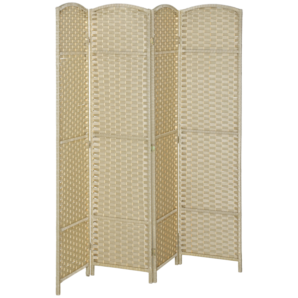 Beige Four-Panel Arched Folding Room Divider
