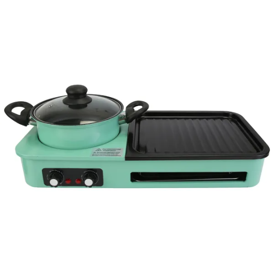 Green Electric Hot-Pot and Grill Combination