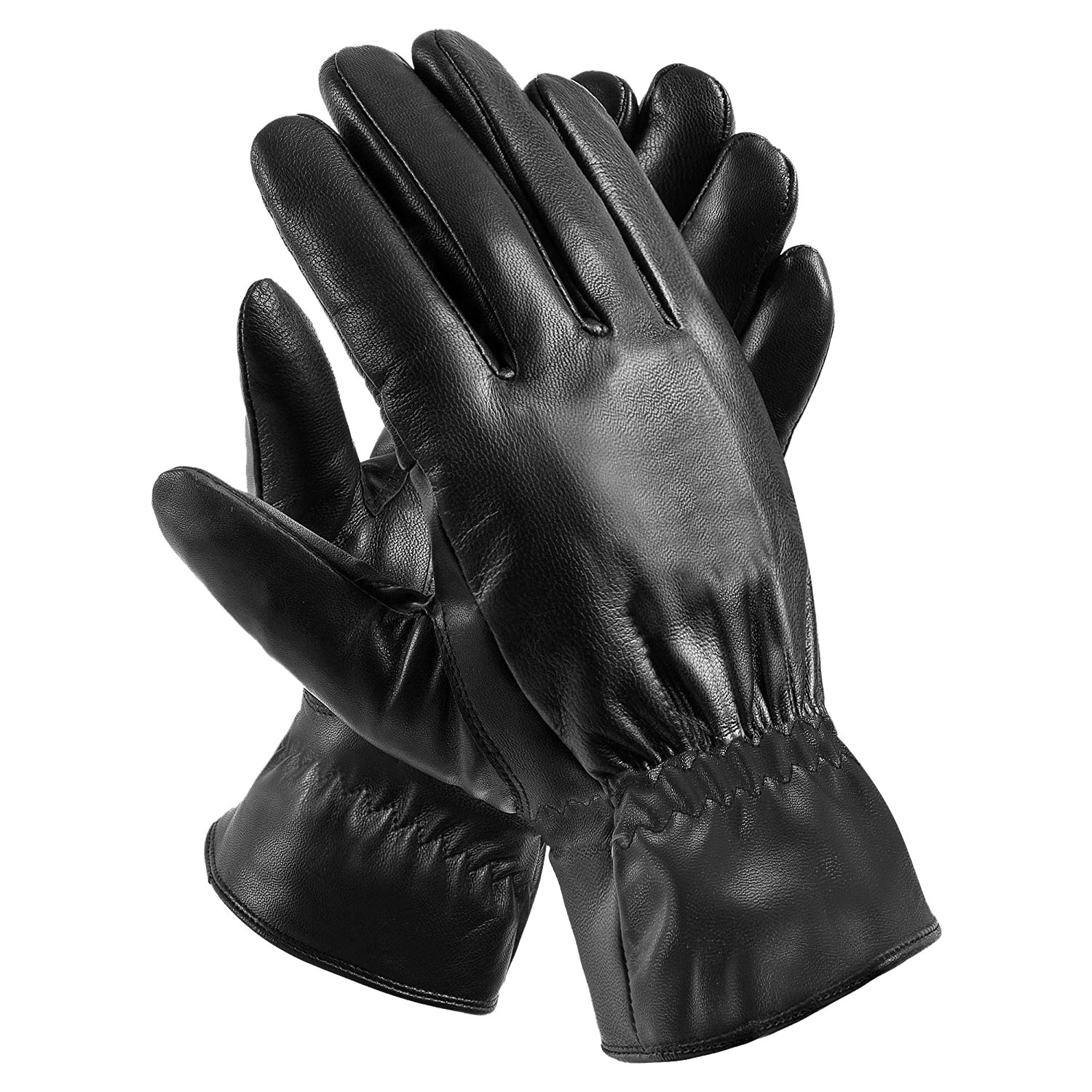Black PVC-PU Winter Gloves, One Pair