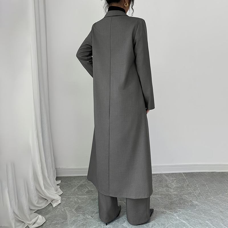 Women's Grey Long Blazer and Straight-Pants Set