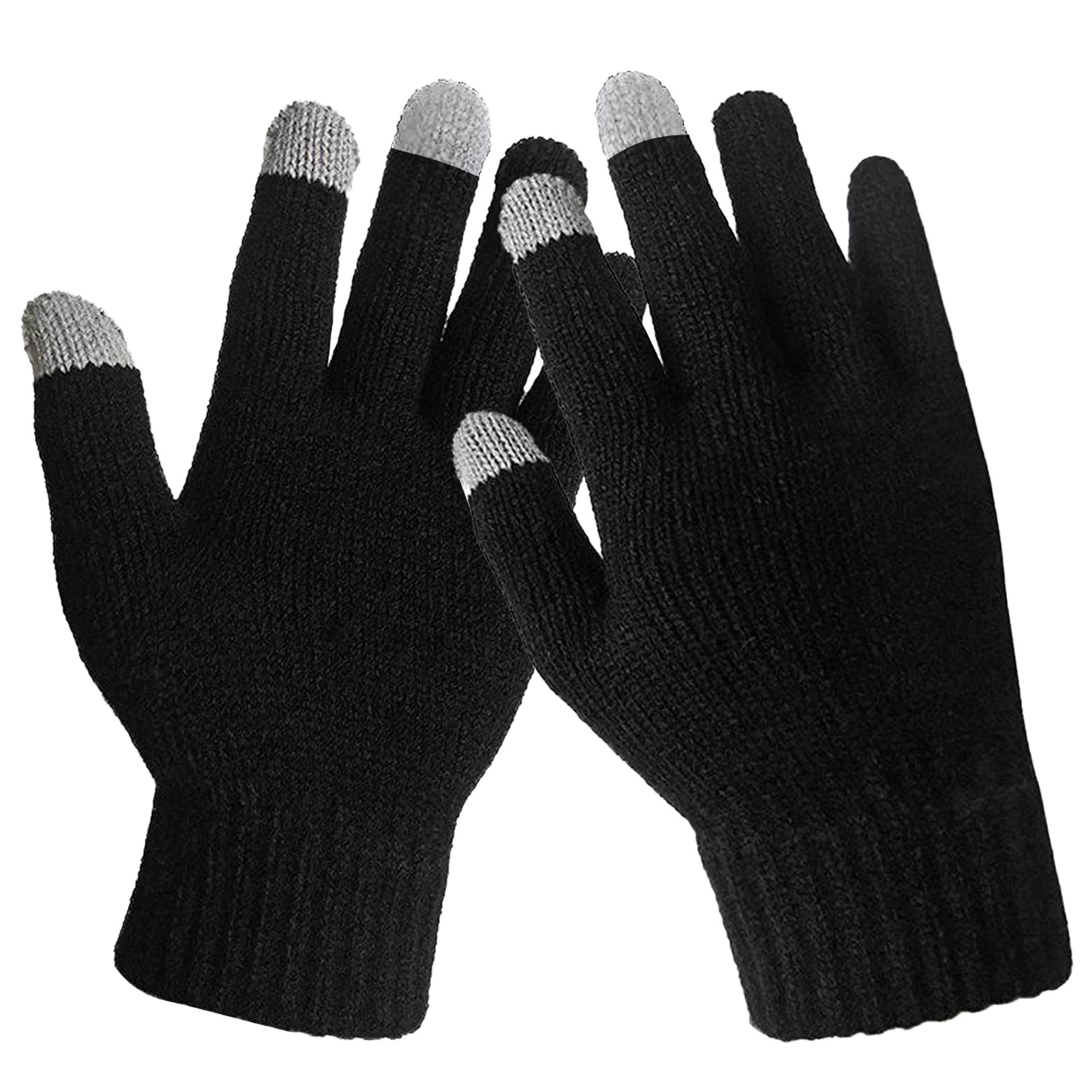 Black Knitted Touchscreen Gloves, One Pair