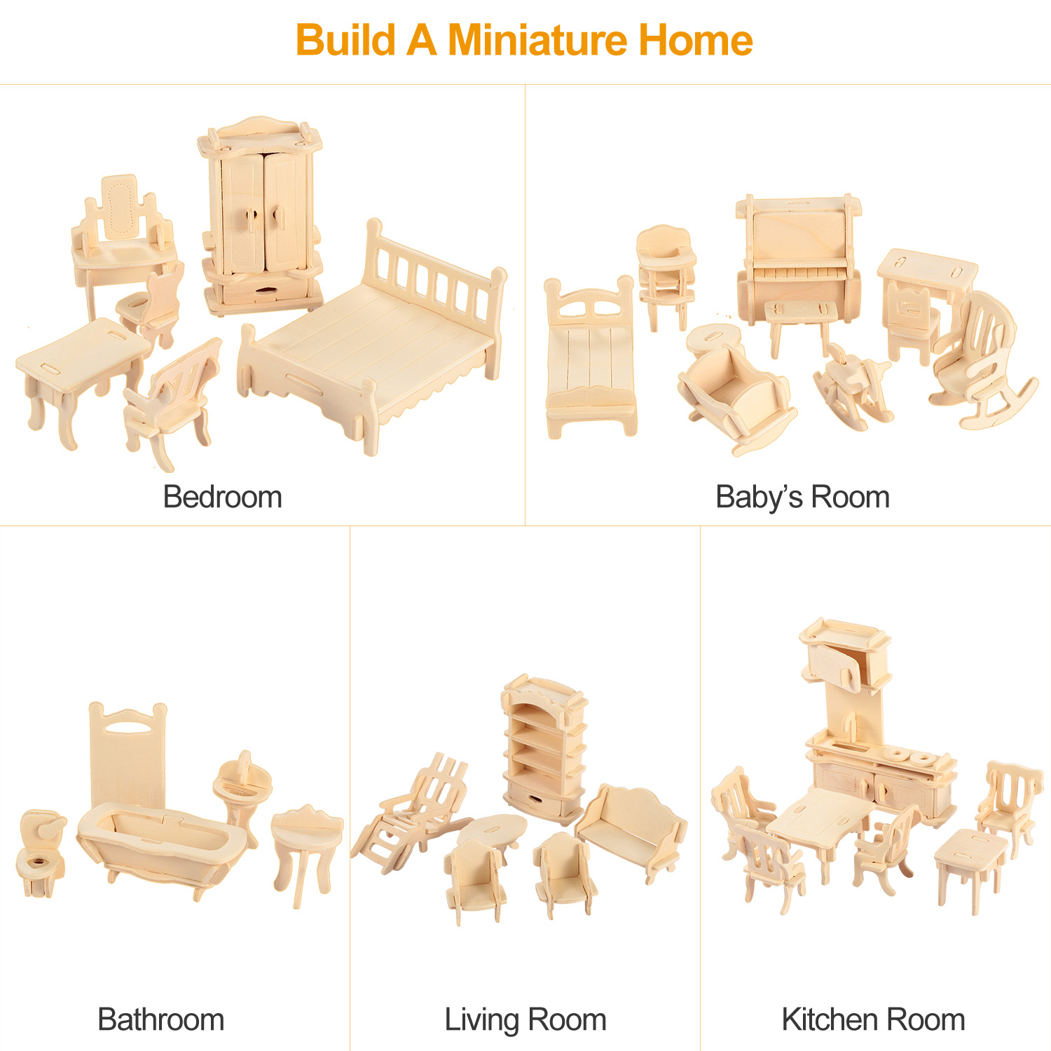 Wooden Miniature Furniture Construction Set