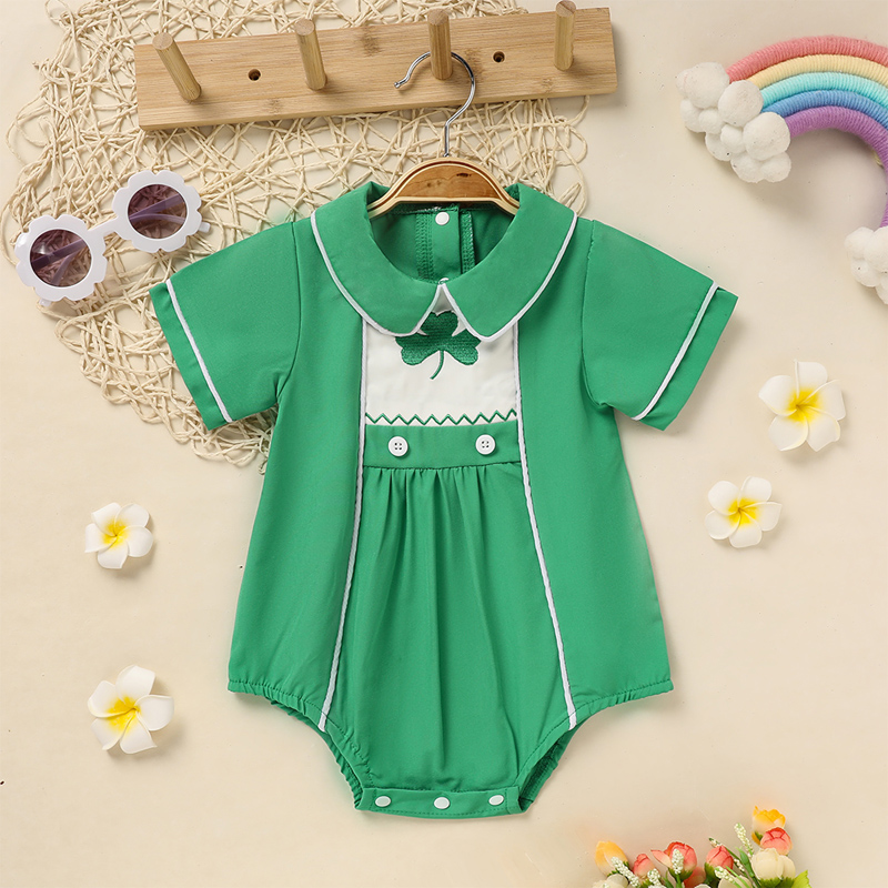 Baby Green Clover Lapel Romper