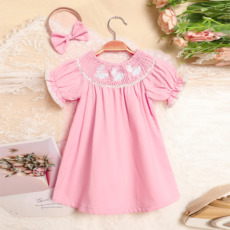 Bunny-Embroidered Dress with Matching Headband
