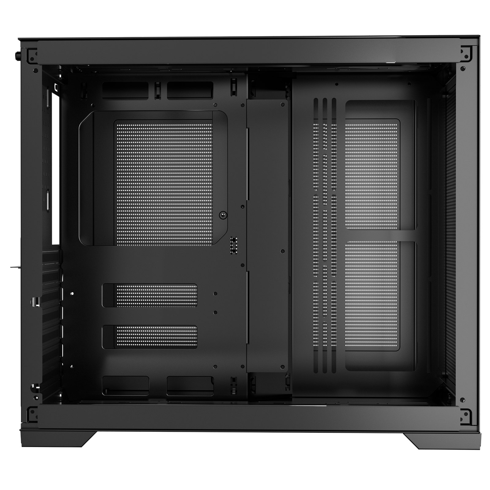 Black Dual-Chamber Mid-Tower PC Case — No Fans