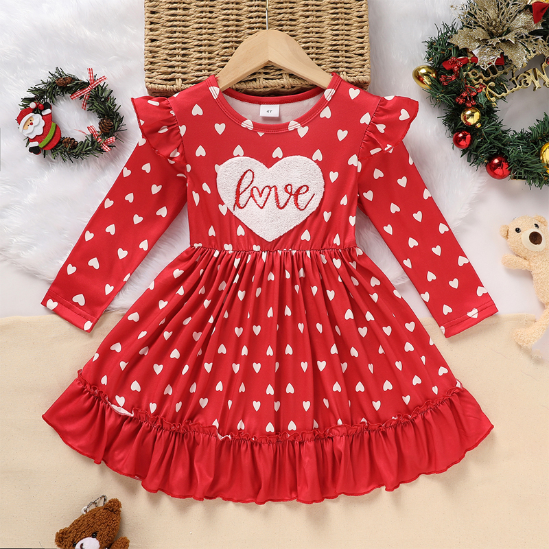 Red LOVE Heart Long-Sleeve Dress