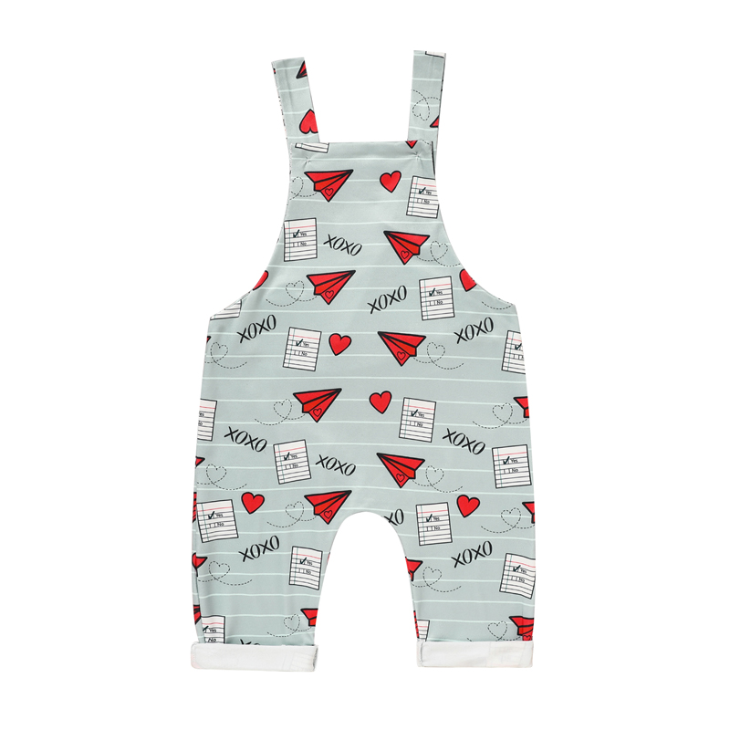 Gray Heart and Paper-Plane Bib Overalls