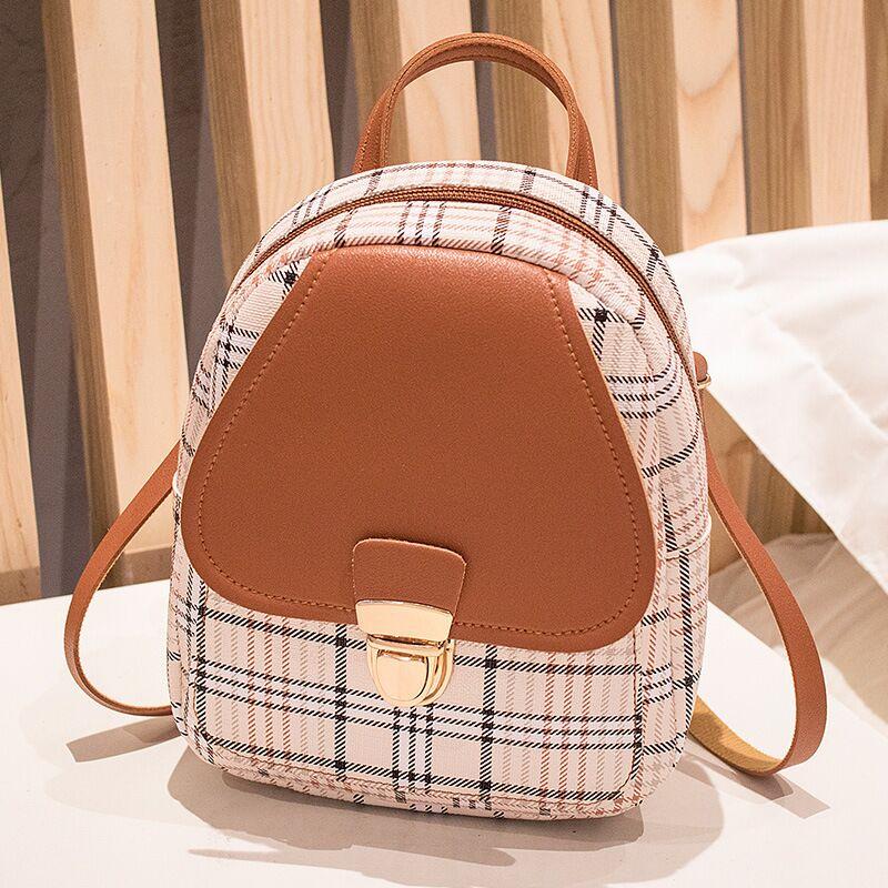 Brown Plaid PU Mini Backpack
