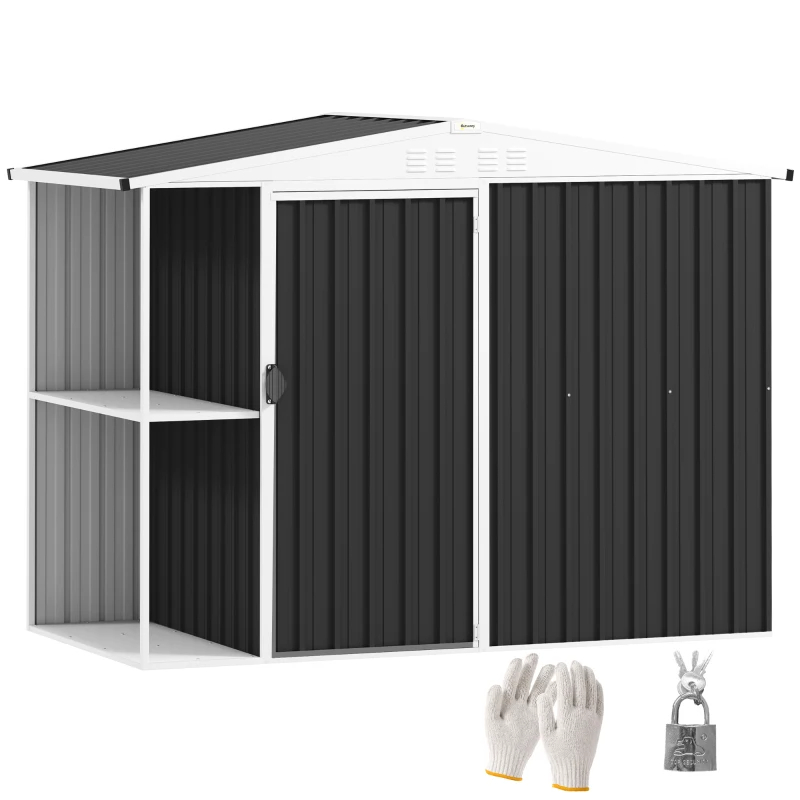 Outsunny Dark Gray Garden Shed with Side Storage Shelves