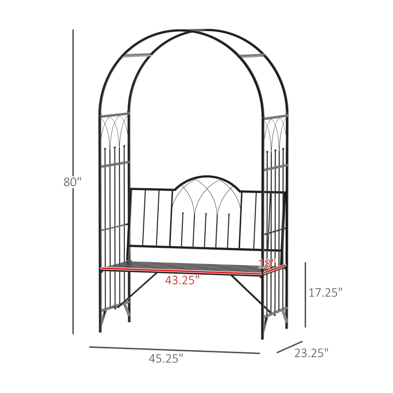 Black Steel Garden Arbor Bench