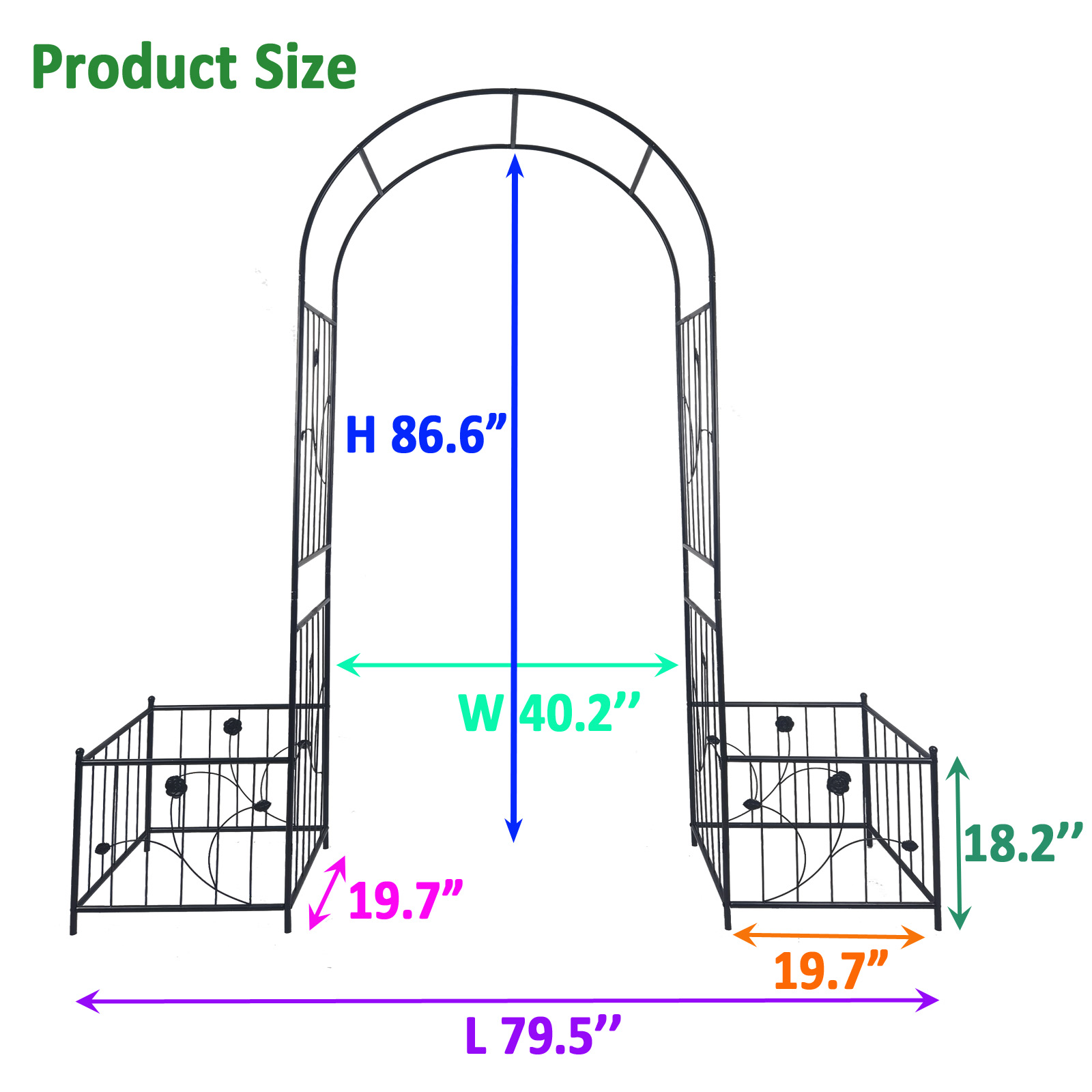 Black Round-Top Garden Arbor with Two Plant Stands