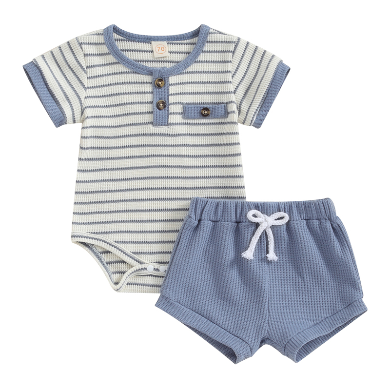 Blue Striped Baby Bodysuit and Shorts Set