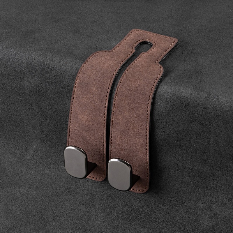 Brown Dual-Hook Car Headrest Hanger