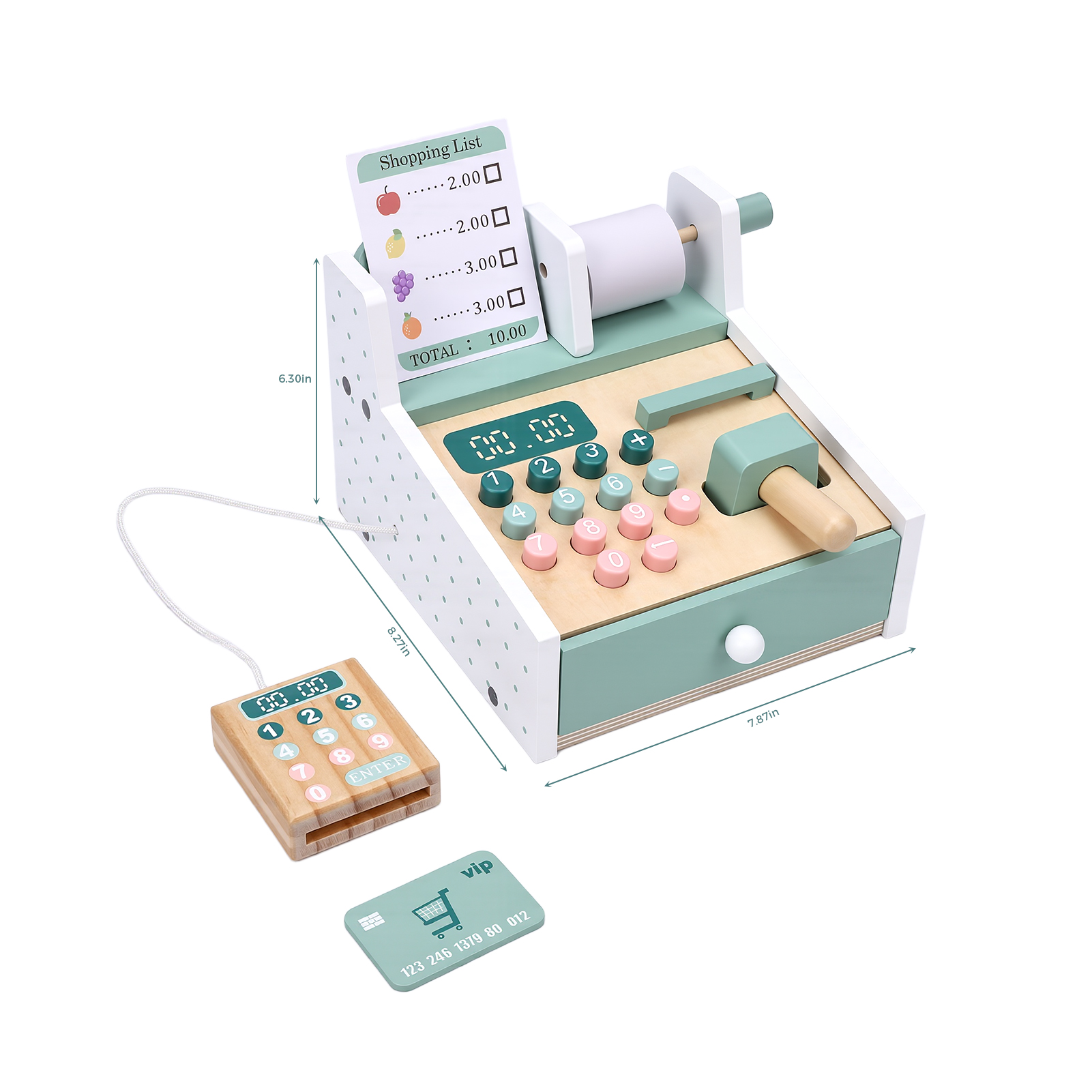 Mint and White Wooden Pretend Cash Register Set