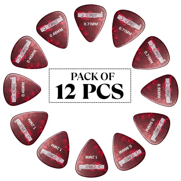 5 Core Red Celluloid Guitar Picks - 12-Piece Pack