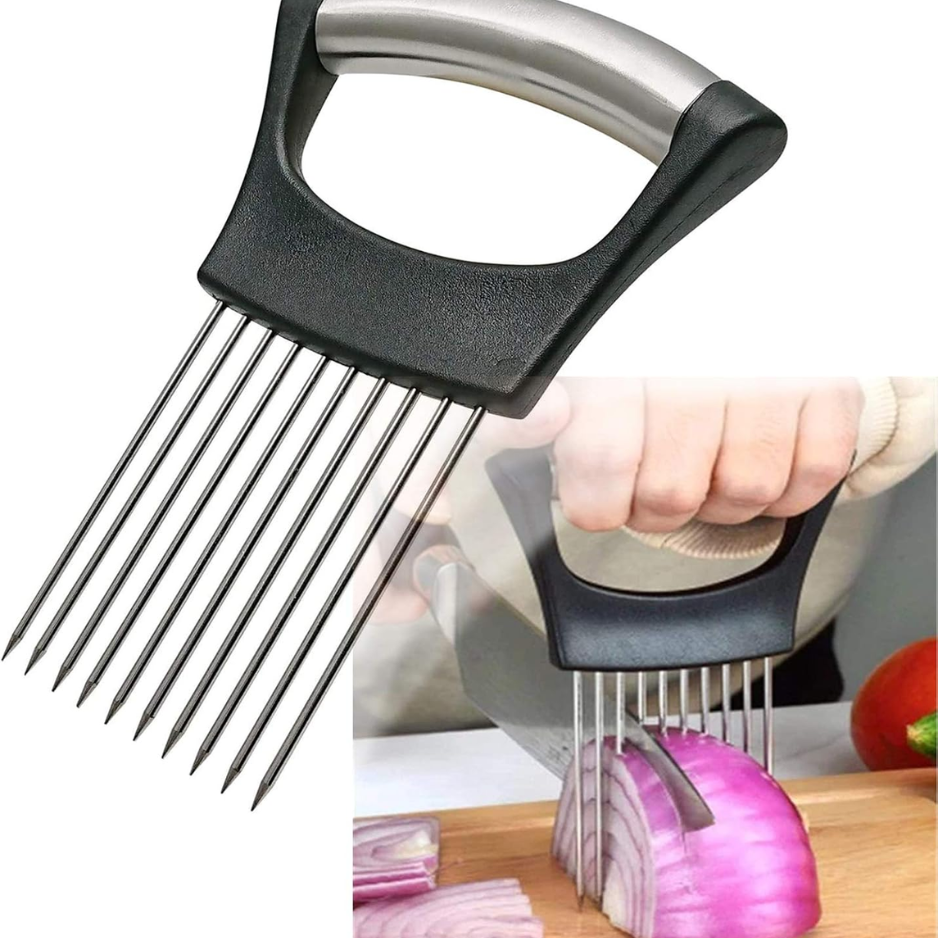 Black-Handle Food Holder with Stainless-Steel Tines