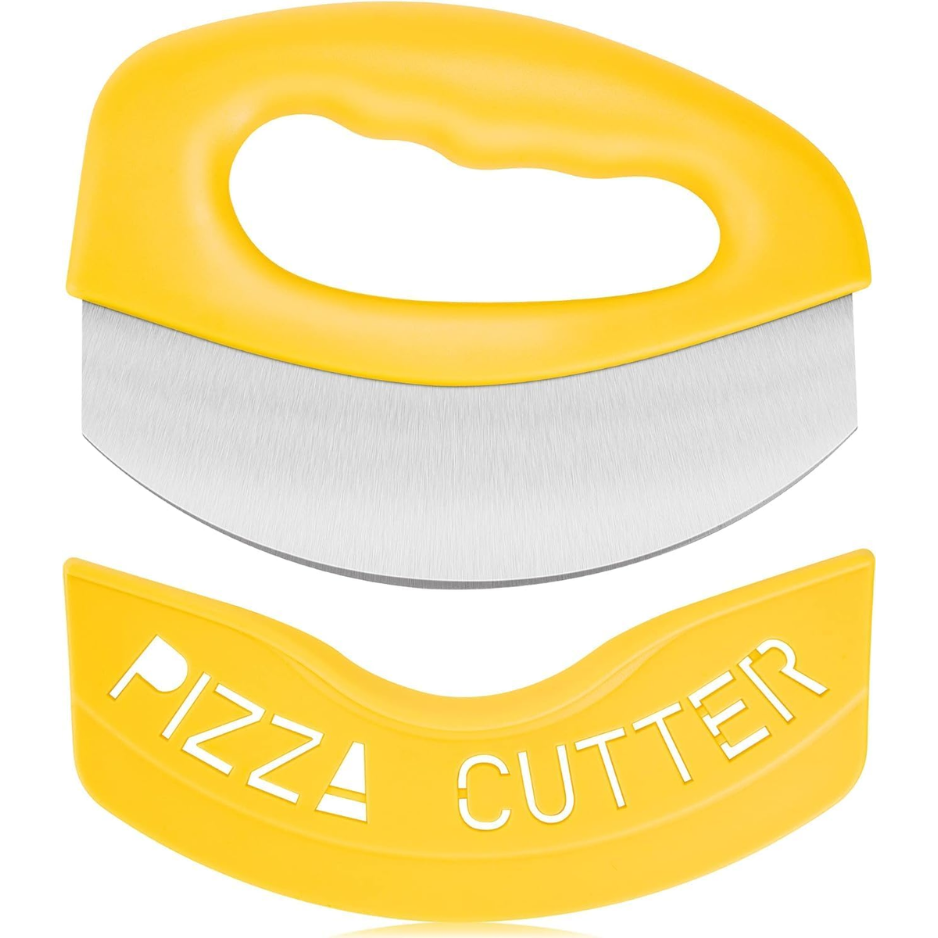 Yellow Stainless Steel Rocker Pizza Cutter with Cover