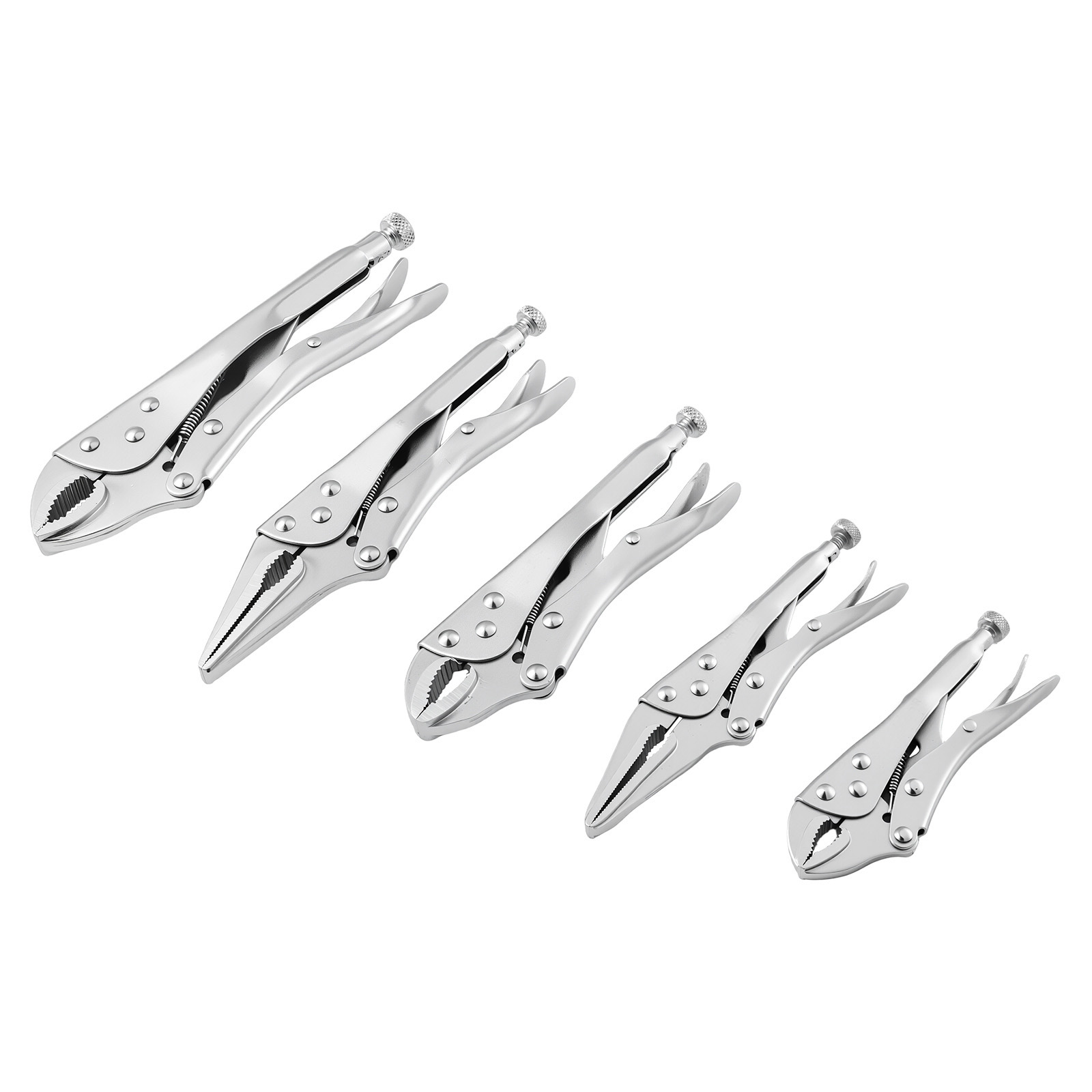 Five-Piece Nickel-Plated Locking Pliers Set