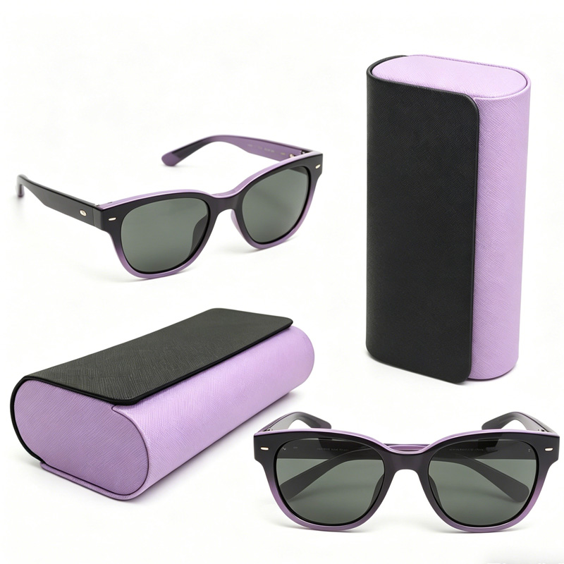 Purple Double-Compartment Glasses Case with Magnetic Flap