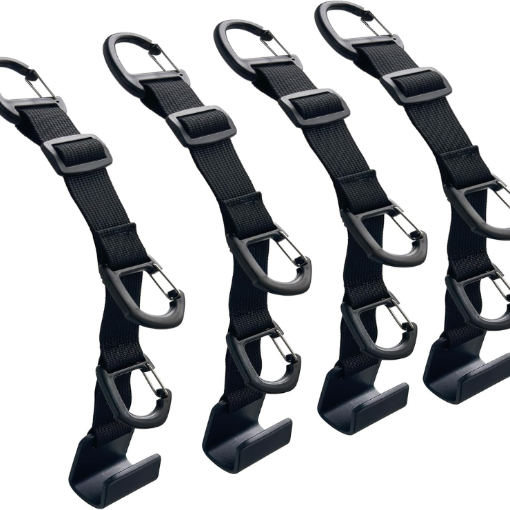 Four Black Headrest Strap-and-Hook Assemblies