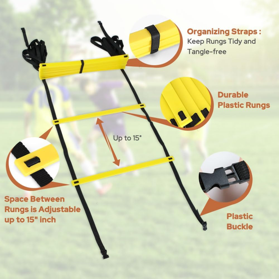 Yellow 12-Rung Agility Ladder with Carry Bag
