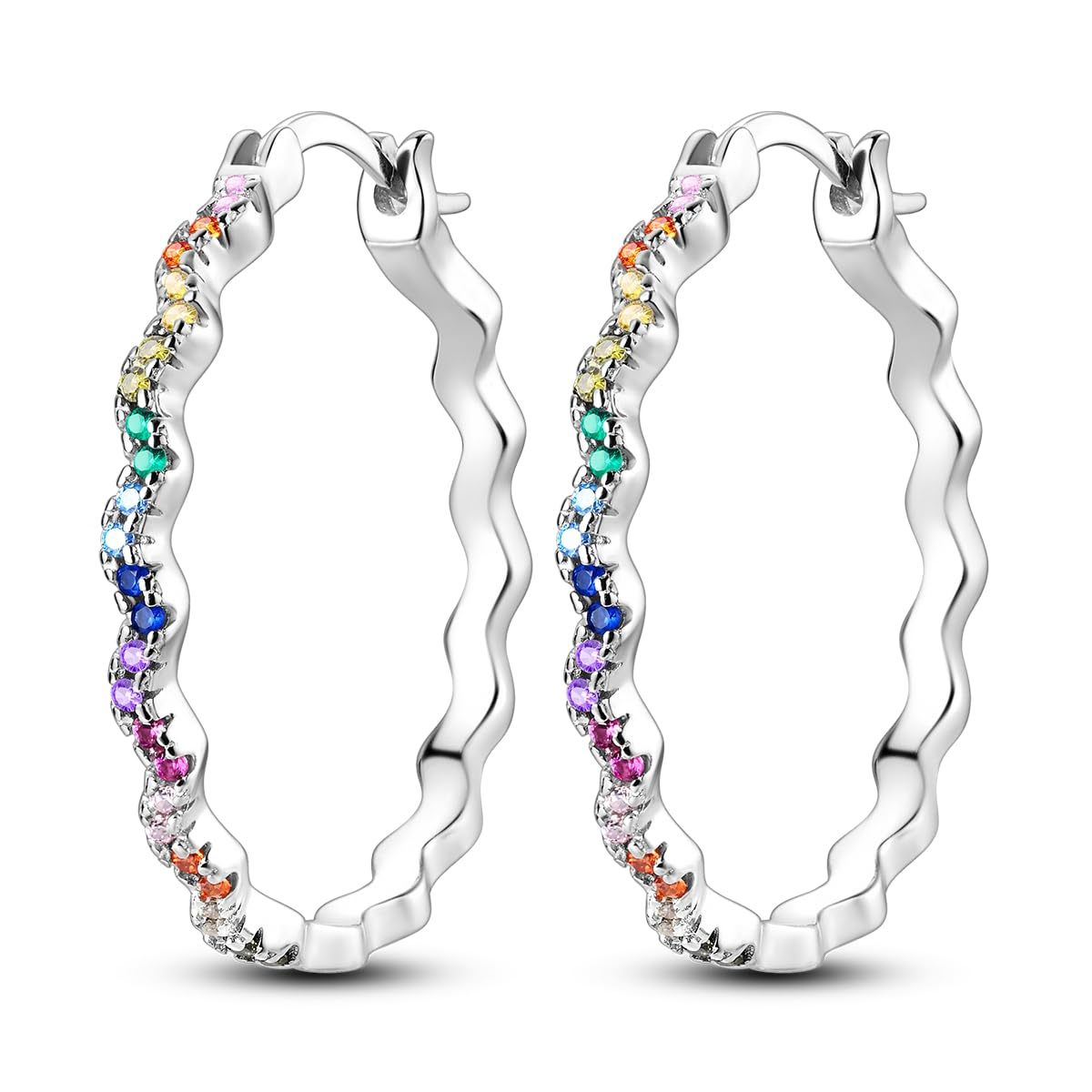 Scalloped Alloy Hoop Earrings with Color Accents
