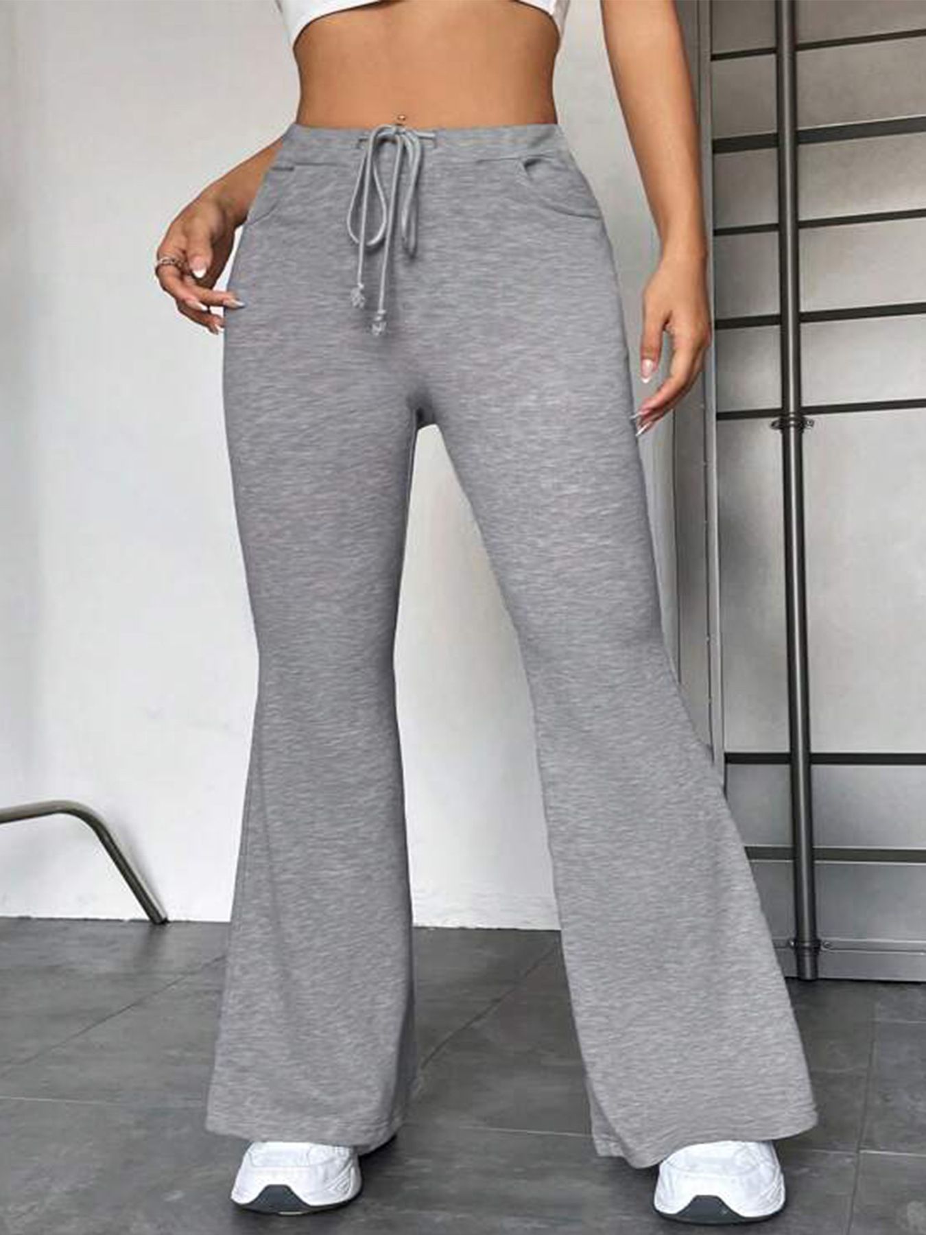 Women’s Drawstring Flared Polyester Pants