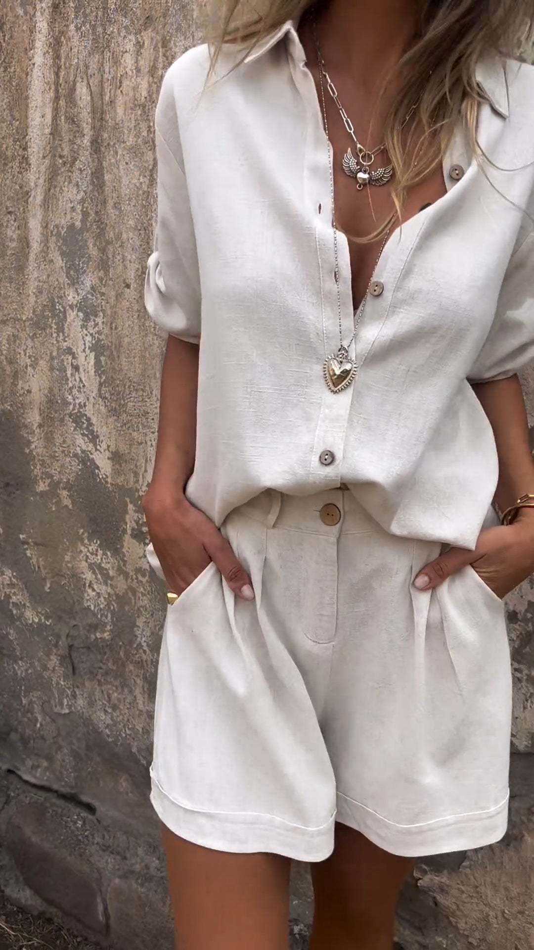 Women's Cotton-Linen Shirt and Shorts Set