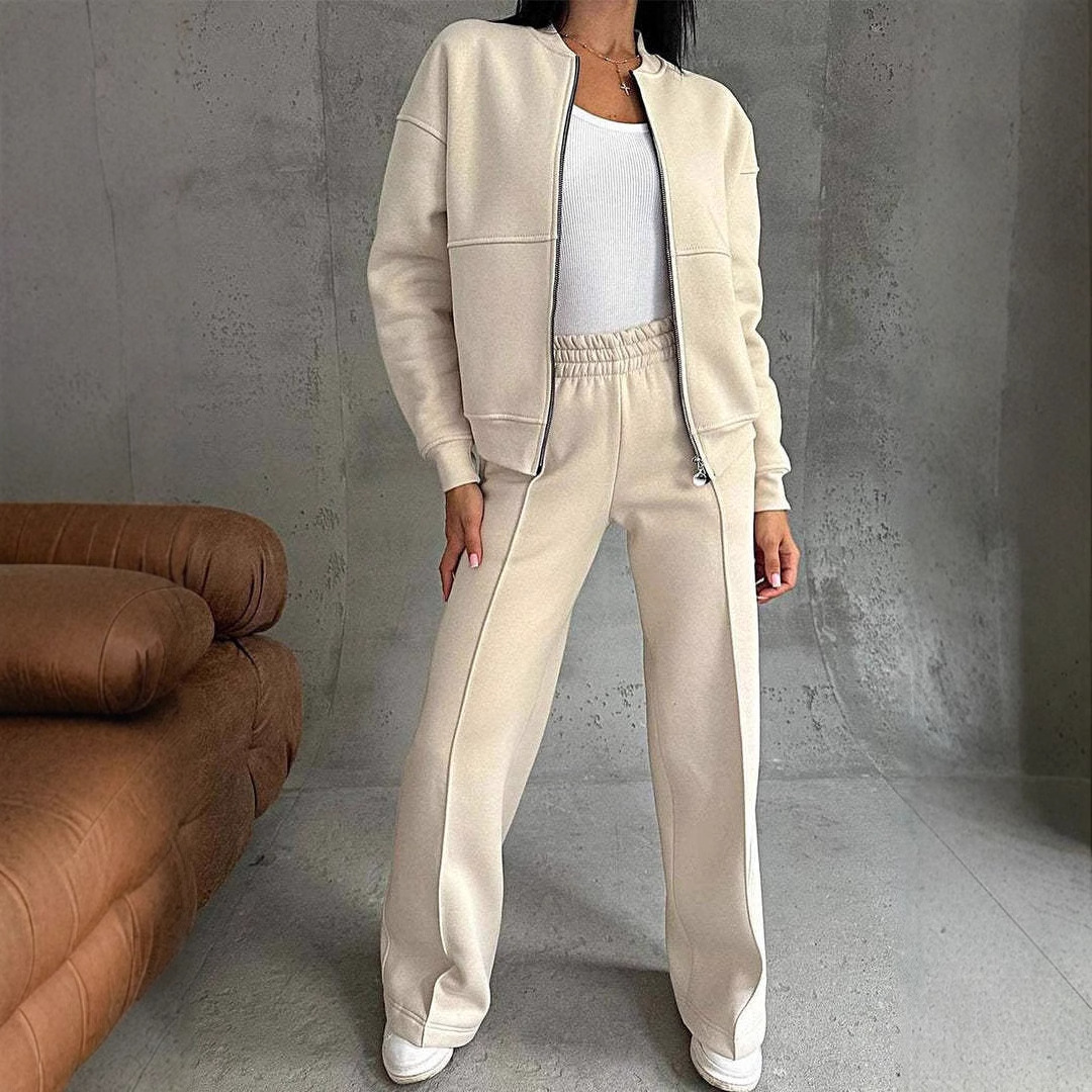Women's Off-White Zip Jacket and Pants Set