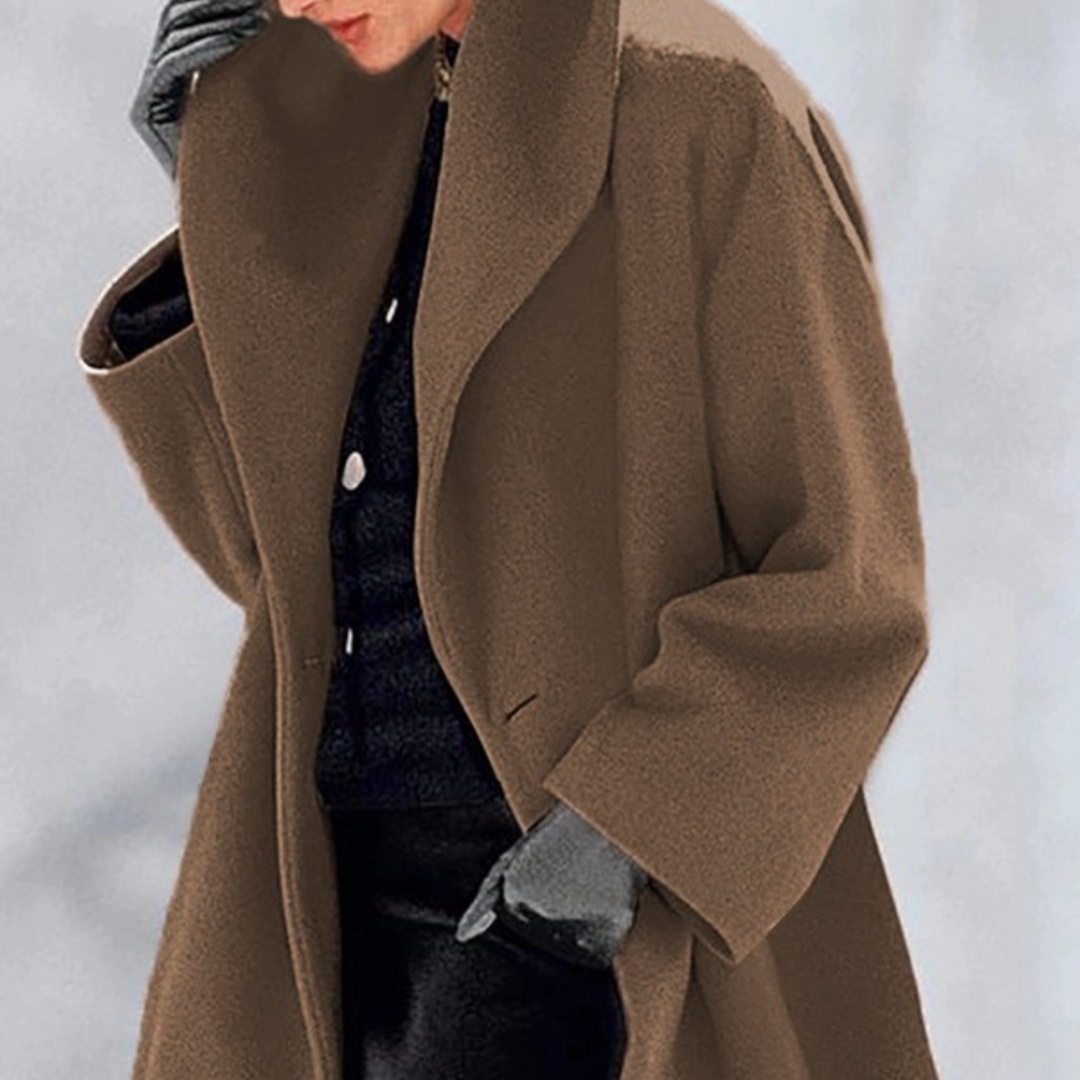 Women's Brown Hooded Fold-Collar Coat