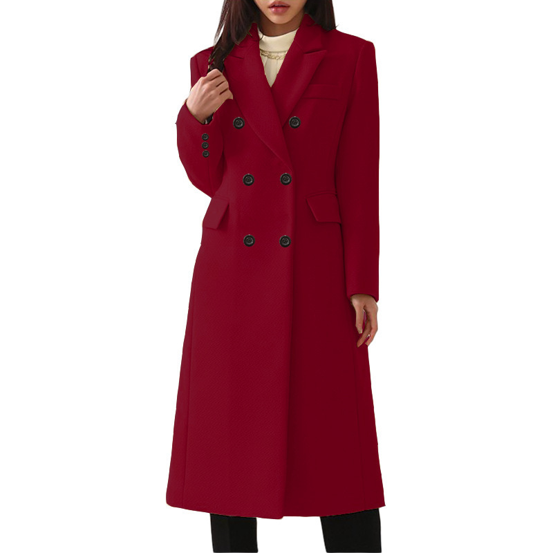 Women's Polyester Double-Breasted Long Coat