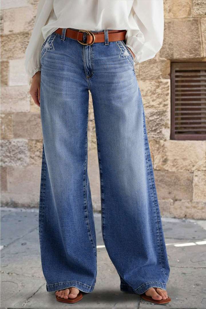 Women's Blue Cotton Wide-Leg Jeans