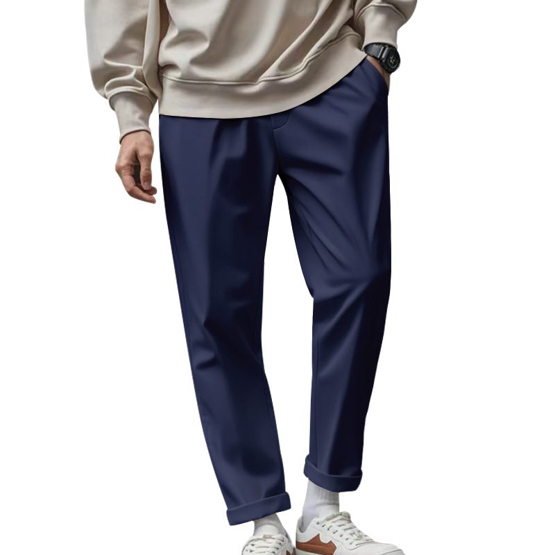 Men’s Navy Drawstring Straight-Leg Trousers