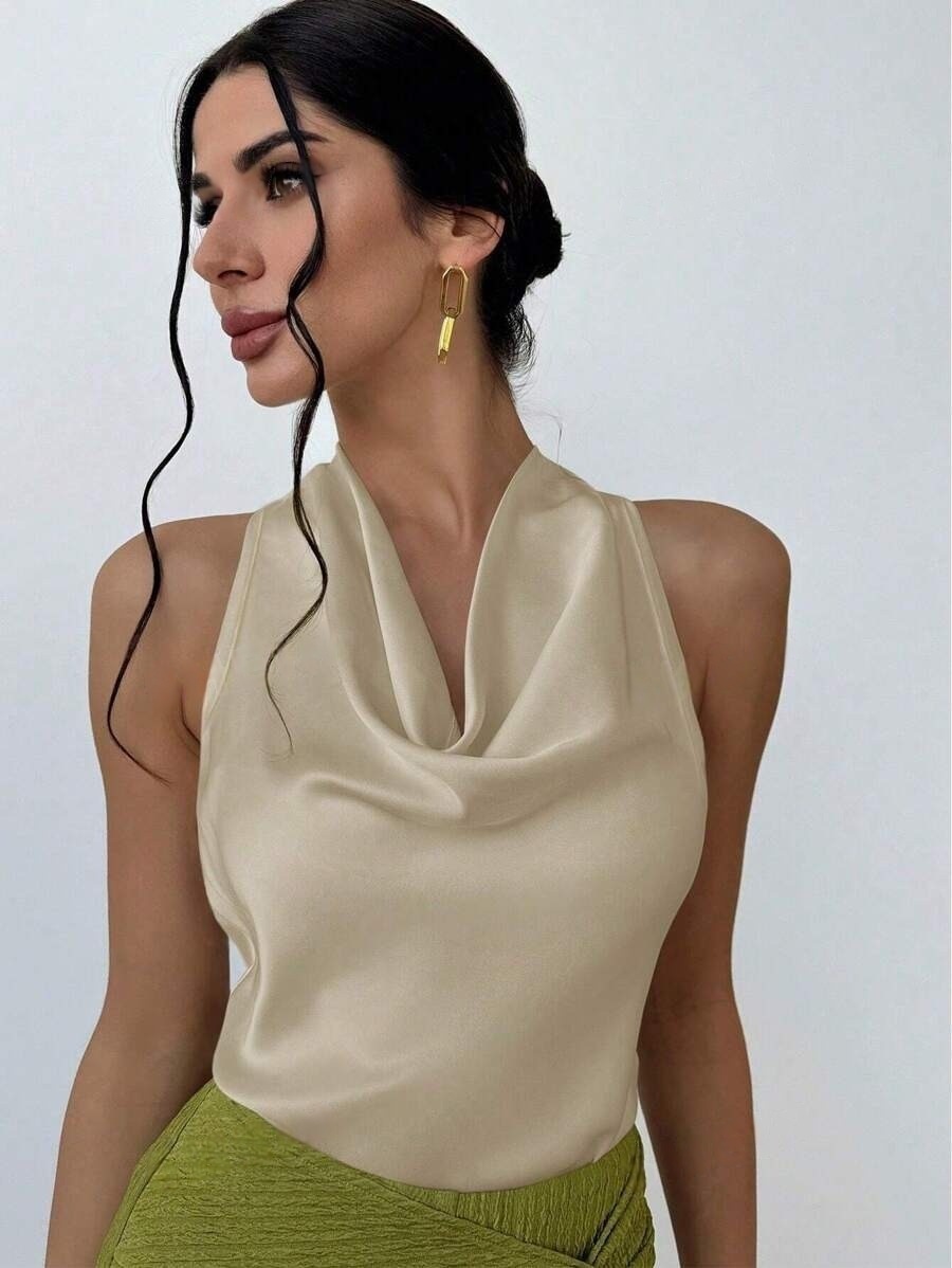 Women's Polyester Halter Tie-Neck Top
