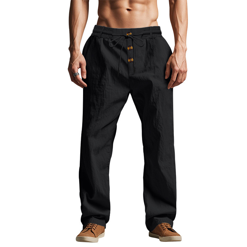 Men’s Black Drawstring Straight-Leg Pants