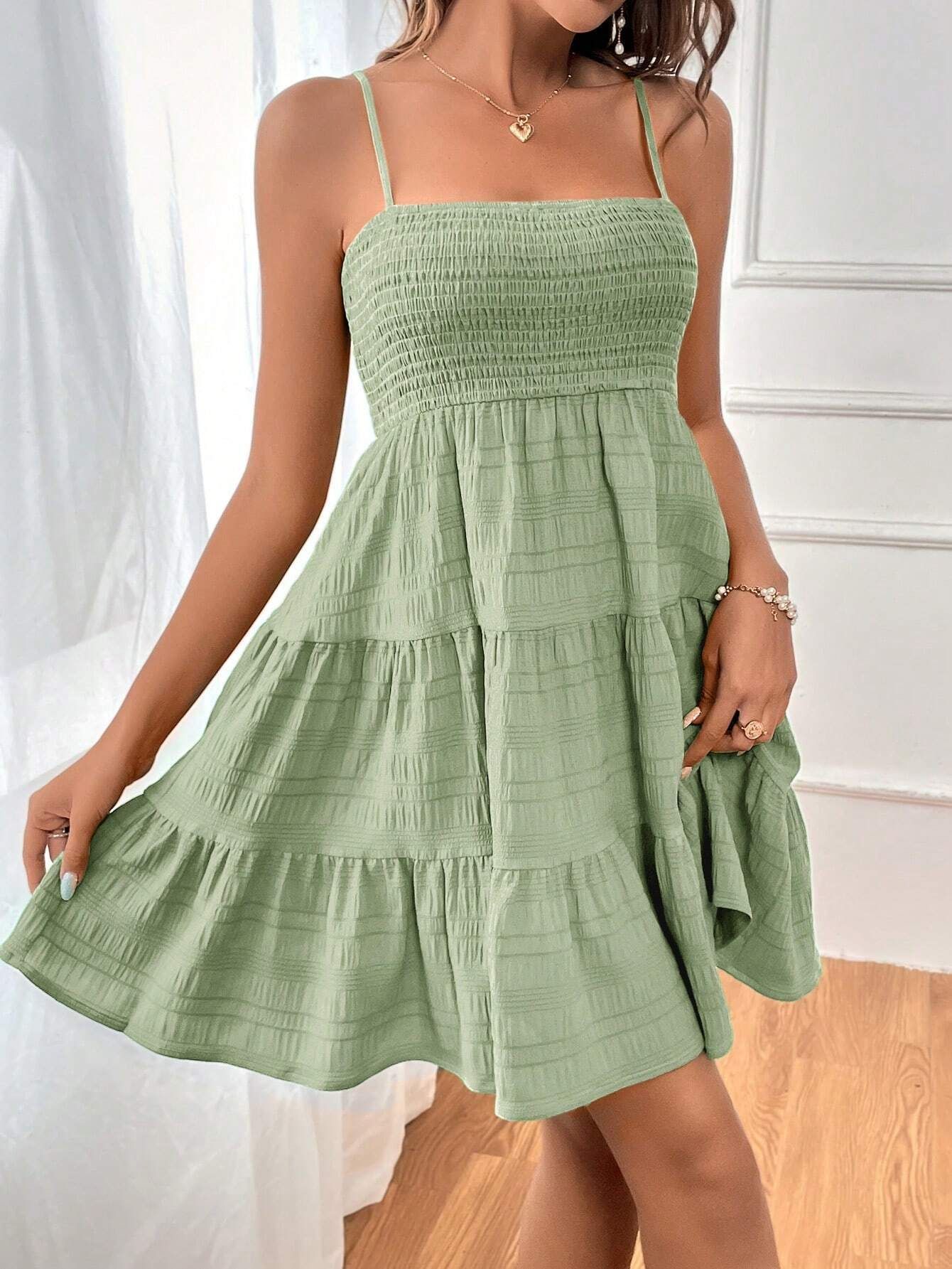 Women's Shirred-Bodice Tiered Dress