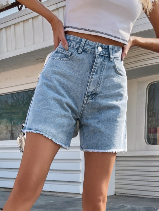 Women’s Blue High-Waist Cotton Denim Shorts