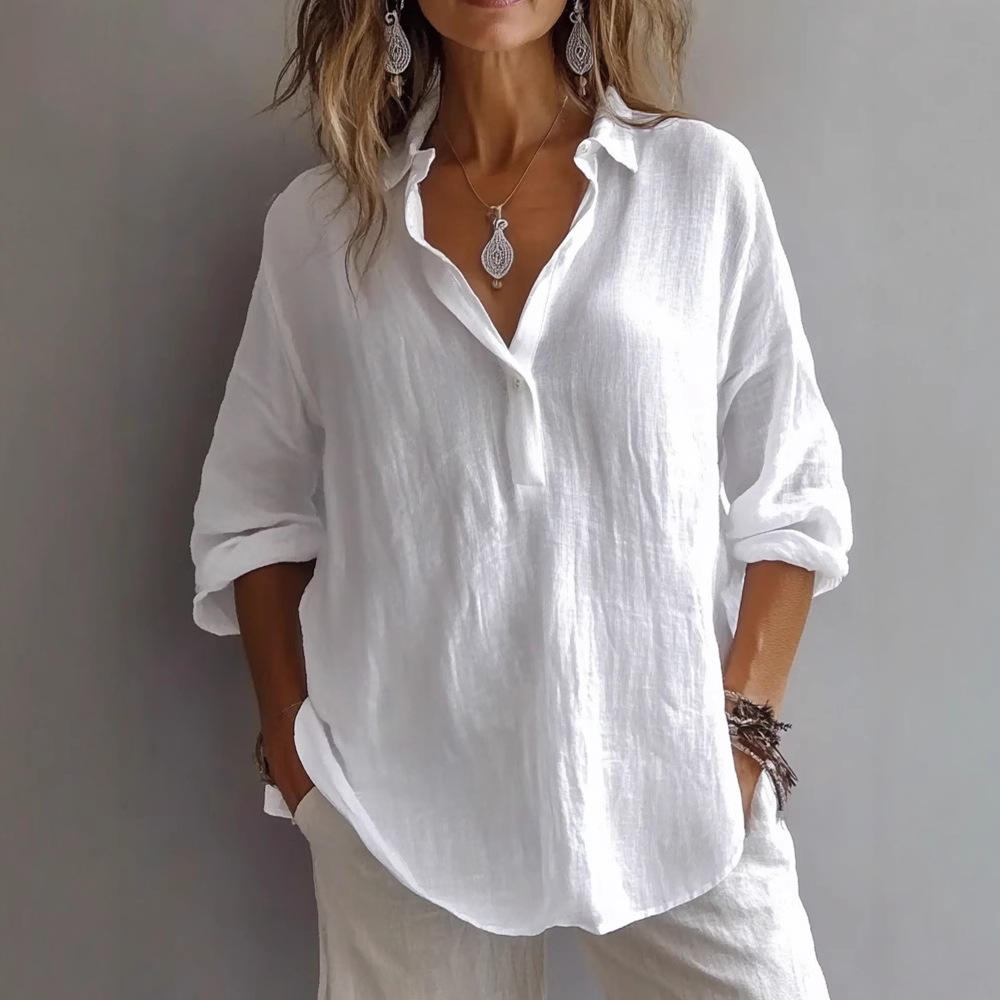 Women's Polyester Collared Pullover Blouse